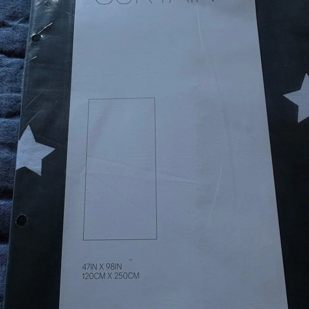 NWT H&M Star Curtain Dark Navy with White Grey Stars One Panel 47 inch x 98 inch